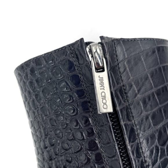 Jimmy Choo Minori Croc Booties Dusk Leather Square Toe Heels Ankle Sz 37 / 7 - Picture 8 of 11